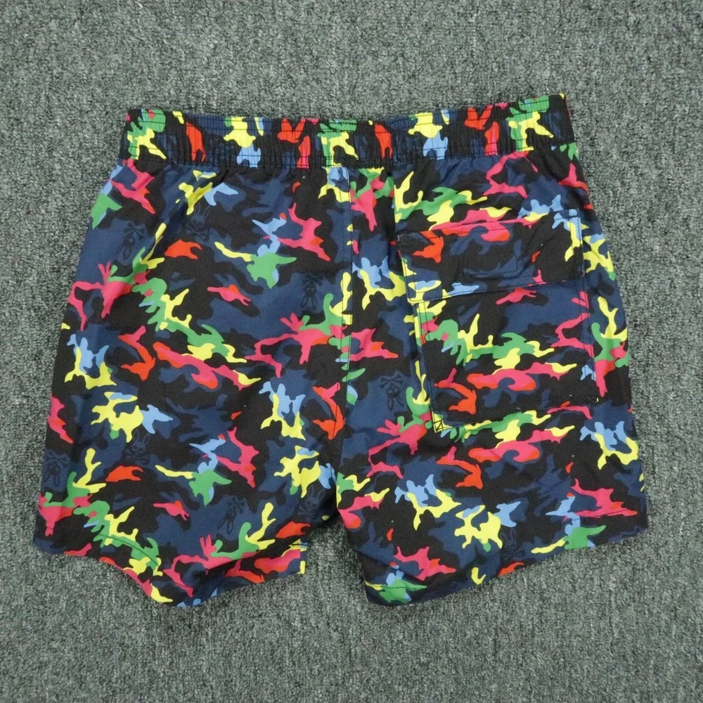 Psycho Bunny Swim Trunks Mens Extra Small Black Blue Camo Mesh Lined Colorful